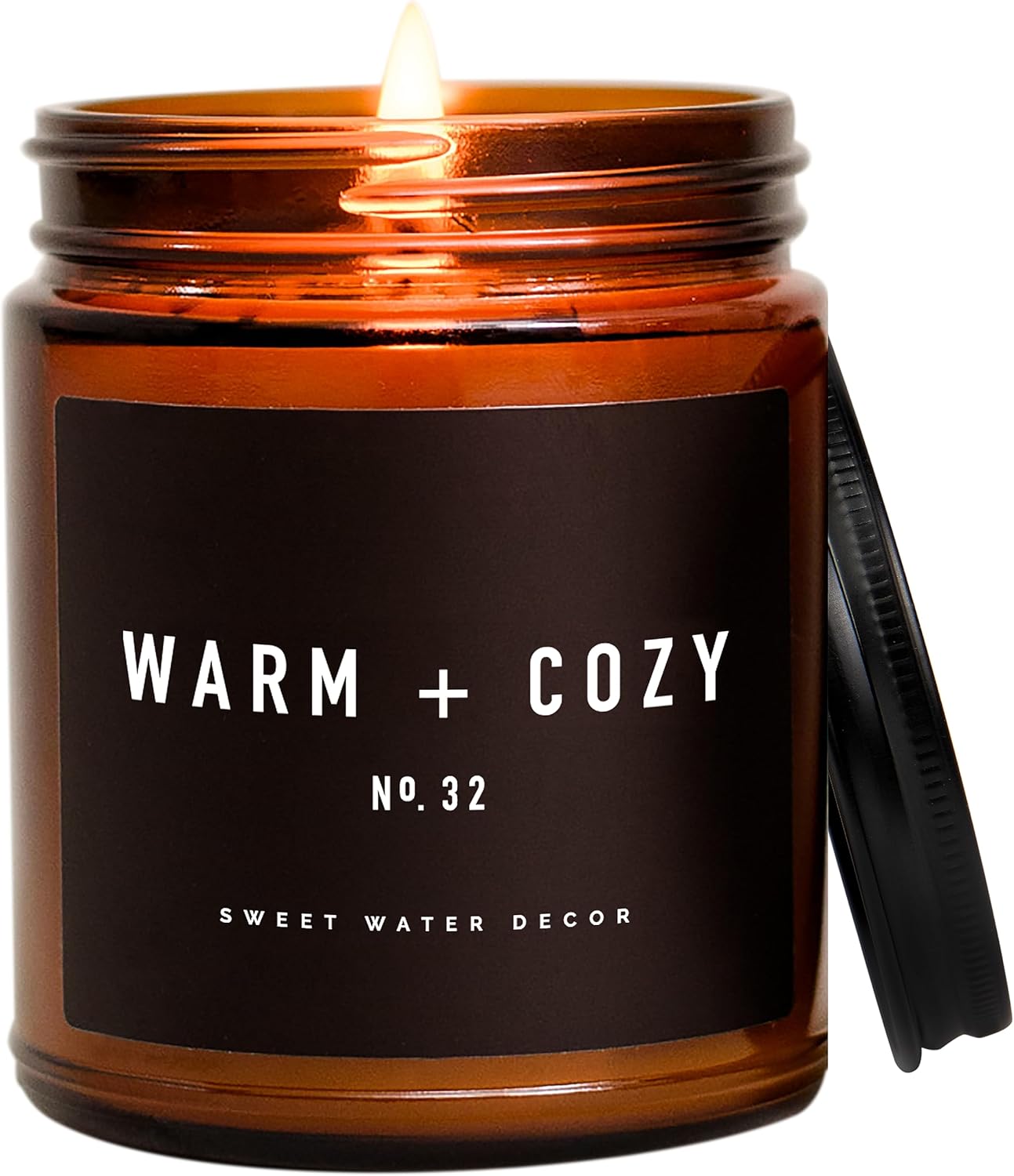 Sweet Water Decor Warm and Cozy Soy Candle - Orange Peel, Cinnamon, Ginger and Clove Scented Candles for Home - 9oz Amber Jar + Black Lid, 40+ Hour Burn Time, Made in The USA