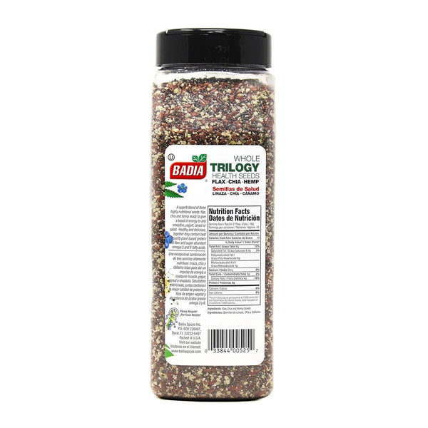 Badia Trilogy Health Seed Blend, Gluten-Free, High Fiber, Omega-3, 21 oz, Flax, Chia, Hemp Seeds