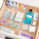 Clear Plastic Drawer Organizers Set for Bathroom Vanity and Kitchen Utensils Storage