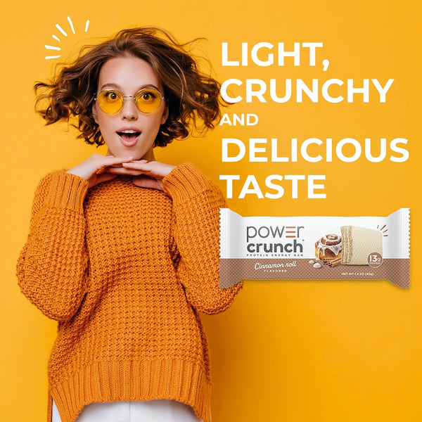 Power Crunch Protein Energy Wafer Bars, Cinnamon Roll, 1.4 Ounce, 12 Count