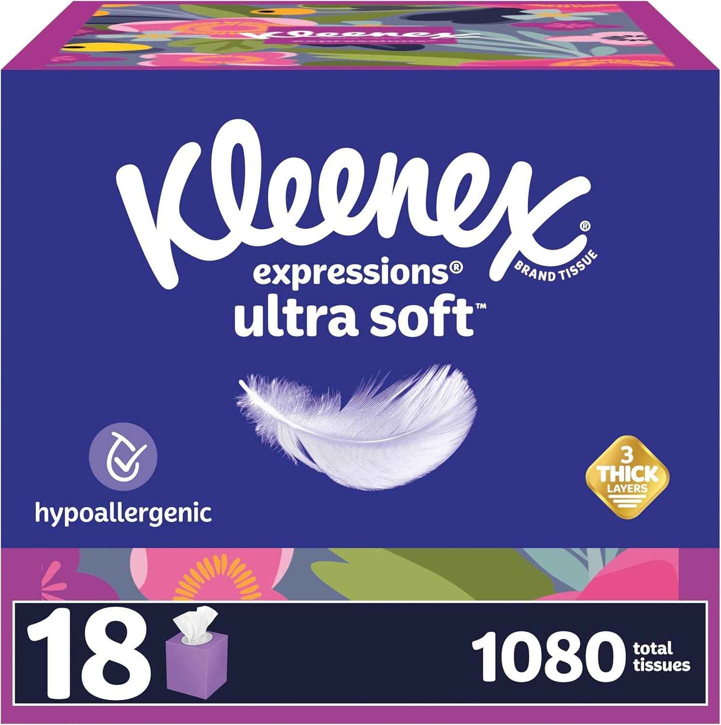 Kleenex Ultra Soft Facial Tissues, 8 Cube Boxes, 80 Tissues per Box, 3-Ply, Packaging May Vary