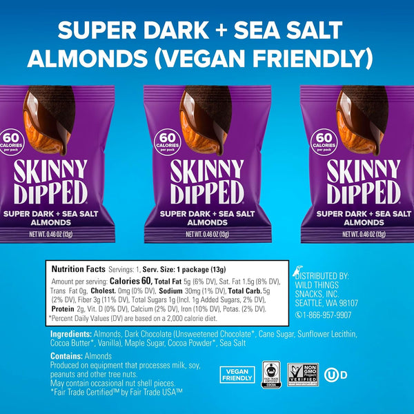 SkinnyDipped Snack Attack Minis Almond Variety Pack, 25 Individually Wrapped Mini Bags
