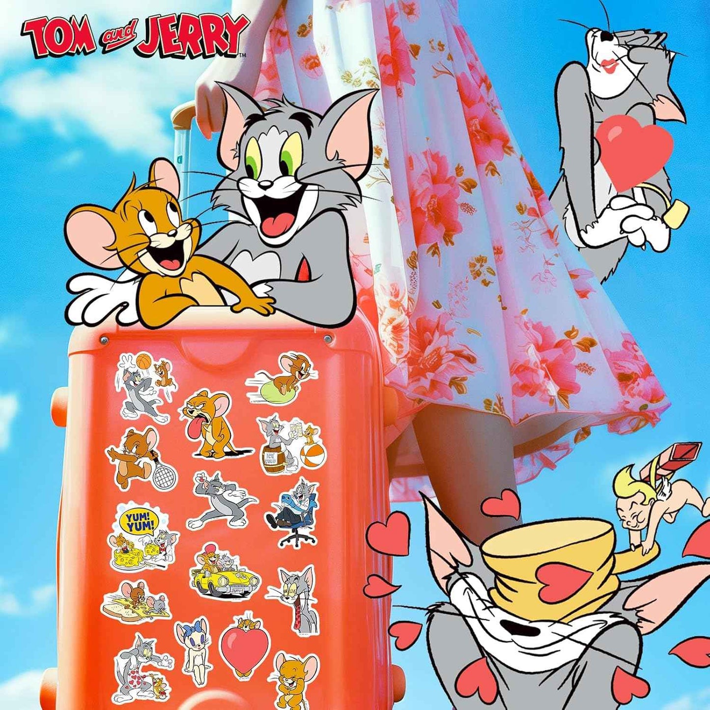 Cat and Mouse Stickers for Water Bottle, Waterproof Stickers Pack Best Friends Theme Scrapbooking Decals for Laptop, Tablet, Skateboard, Indoor/Outdoor for Teens Kids (50pcs)
