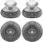 Stainless steel wool scrubber with 2 replacement pads for cleaning metal pans, pots, grills, and more