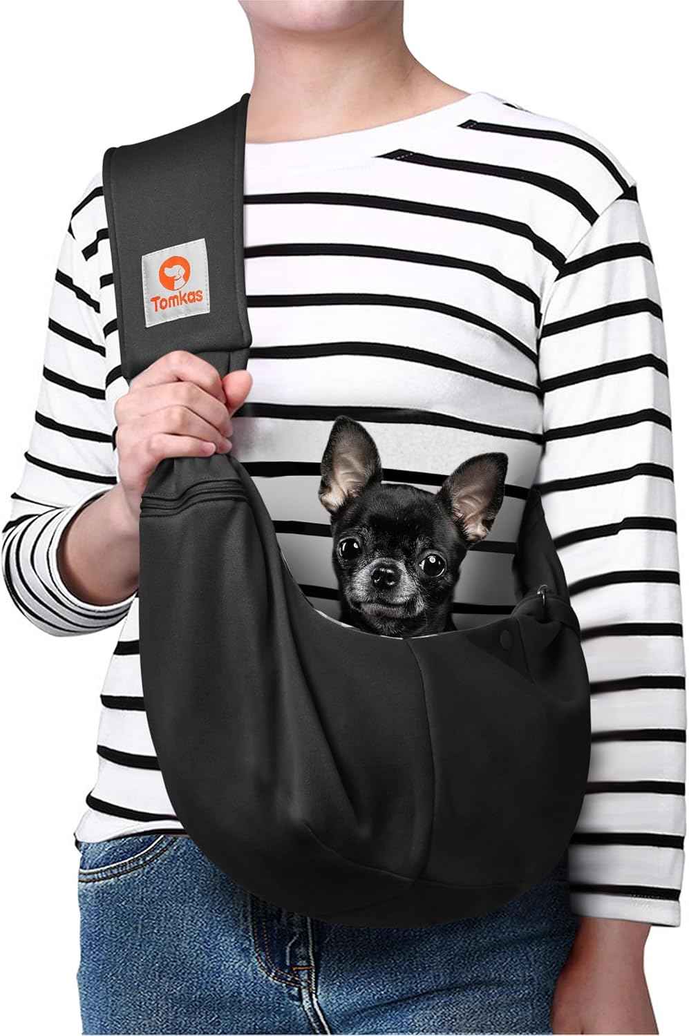 Tomkas Small Dog Sling Carrier - Classic Pocket & Classic Strap - for 3-10 lbs Pets(Black)