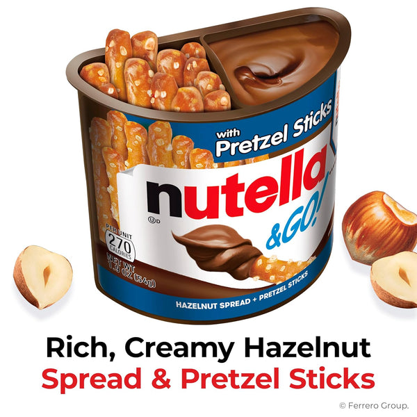 Nutella & GO! Chocolate Hazelnut Spread with Pretzel Sticks, 24 Snack Packs, 1.9 oz Each