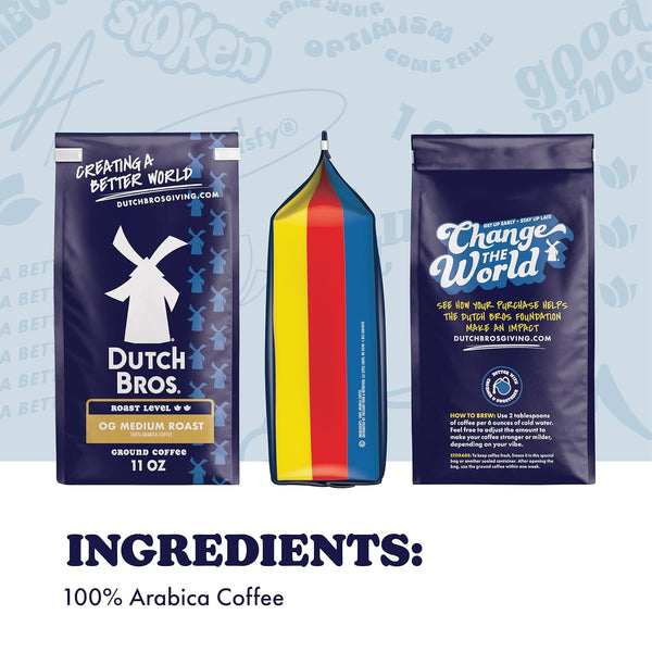 Dutch Bros OG Medium Roast Ground Coffee, 11oz Bag, 100% Arabica, Bagged, Brew at Home