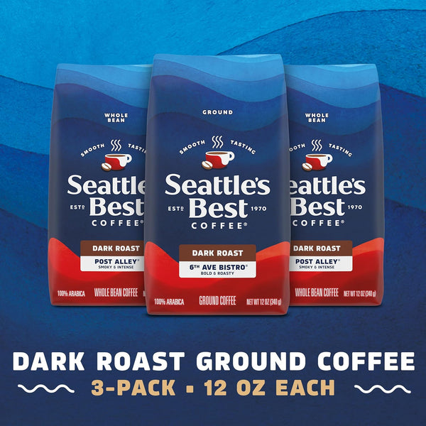 Seattle's Best 6th Ave Bistro Dark Roast Ground Coffee, 3 x 12 oz Arabica Bags