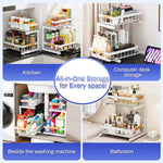 ADBIU Under Sink Organizer, 2 Pack 2 Tier Expandable Height (White, Large Size)