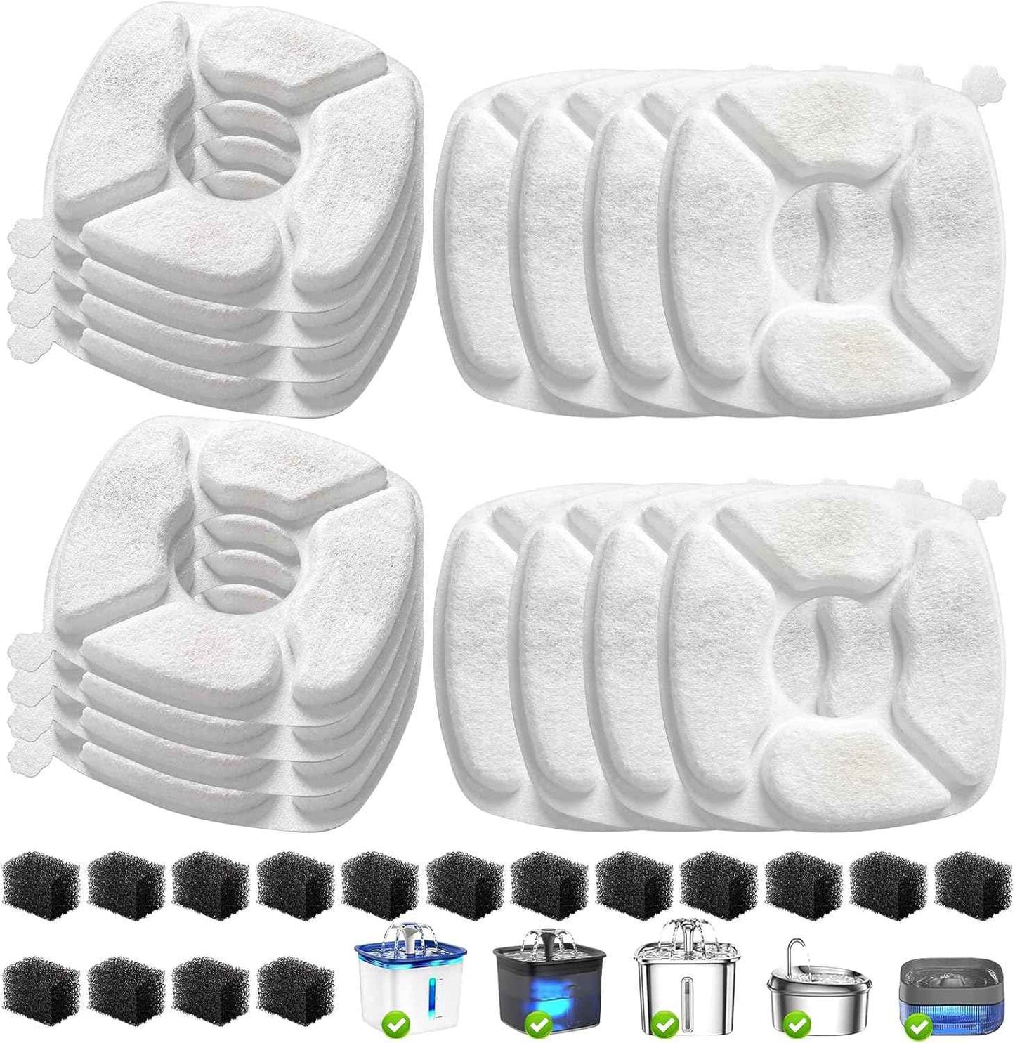 32 Pcs Cat Water Fountain Replacement Filters-16 Pack Cat Fountain Filters with 16 Pack Sponges, Enhanced Compatibility Pet Fountain Filter Fit for 95oz/2.8L 135oz/4L 67oz/2L Pet Drinking Fountain