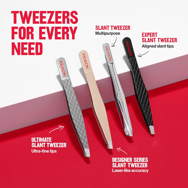 Revlon Expert Slant Tweezer with High Precision and Easy Hair Removal in Stainless Steel for Women and Men