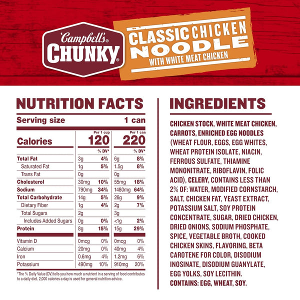 Campbell's Chunky Classic Chicken Noodle Soup, 16.1 Oz Cans, No Antibiotics, 8-Count Case