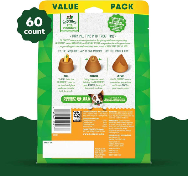 Greenies Pill Pockets for Large Dogs, Chicken Flavor, 15.8 oz Pouch, 60 Treats
