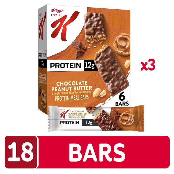 Special K Bar Protein Meal Bars, 12g Protein, Chocolate Peanut Butter, 3 Boxes 18 Bars