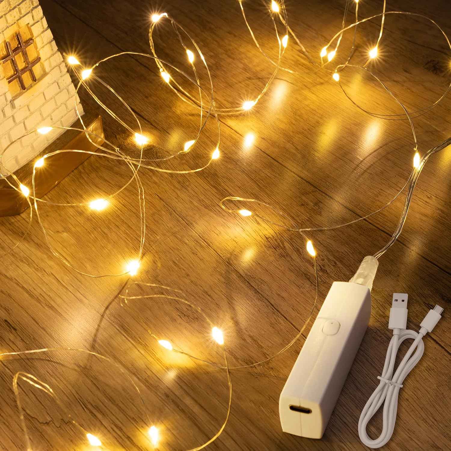 Lakumu LED Fairy Lights Battery Operated, Rechargeable Twinkle Lights with Timer, Mini LED String Lights for Bedroom, Christmas Decorations, Wedding, Centerpiece Table Decor (5M/16FT Warm White)