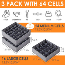 3 Pack Sock Underwear Drawer Organizer Dividers for Closet Storage