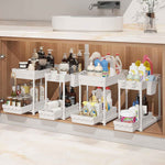 4 Pack Under Sink Organizer, Bathroom Organizers and Storage, 2 Tier Multi-Use Pull Out Cabinet Organizer with Hang Hooks and Cups (Black, 4 Pack)