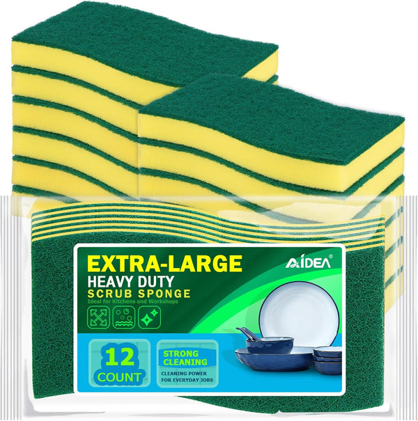 AIDEA Sponges Kitchen, 24 Pack Heavy Duty Dish Sponge, Cleaning Dish Scrubber Sponge for Home and Kitchen, Stink-Free Cleaning Supplies for Pots, Pans