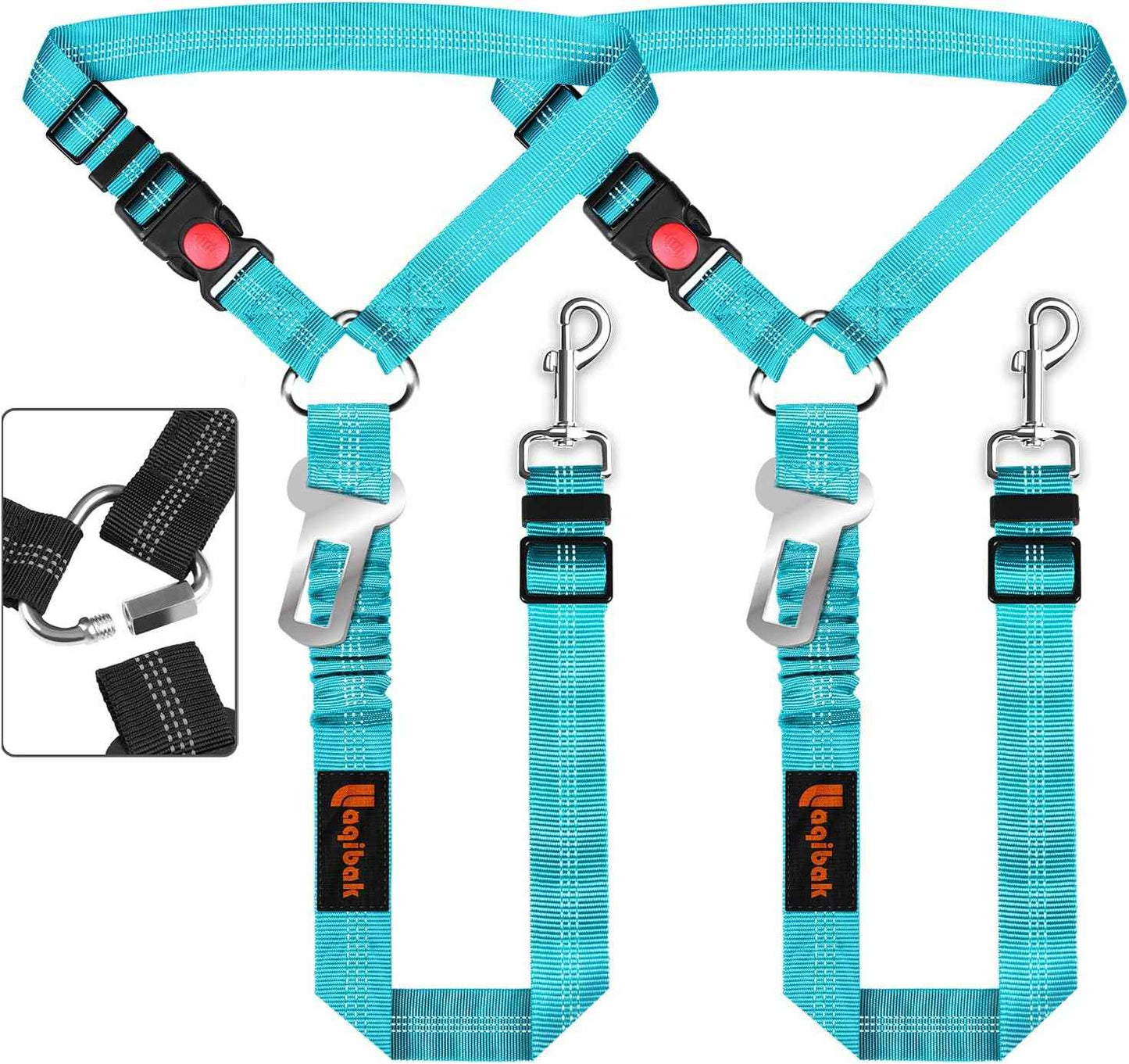 Removable Dog Seat Belt Harness for Car, 3 in 1 Pet Dog Car Seatbelt Leash, Retractable Restraint Secures to Vehicle Headrest & Adjustable Reflective Bungee Dog Seatbelt Tether, Blue and Black