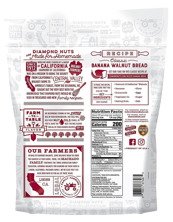 Diamond of California Shelled Walnut Halves and Pieces, 32 oz Raw Walnuts for Baking and Snacking
