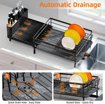 Adjustable dish drying rack for kitchen countertops, multifunctional with utensil and cup holder
