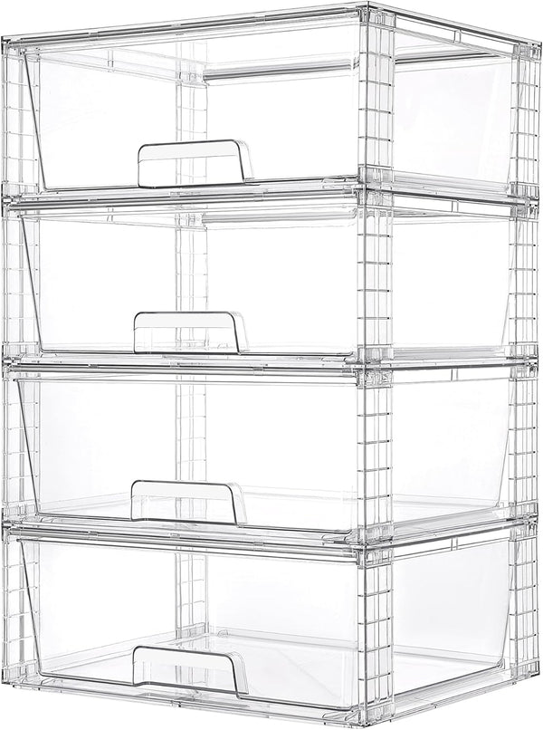Vtopmart 2 Pack Large Stackable Storage Drawers for Bathroom Closet and Kitchen Pantry