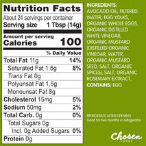 Chosen Foods 100% Avocado Oil-Based Classic Mayonnaise, Gluten-Free, Low-Carb, Keto Diet Friendly, 12 fl oz
