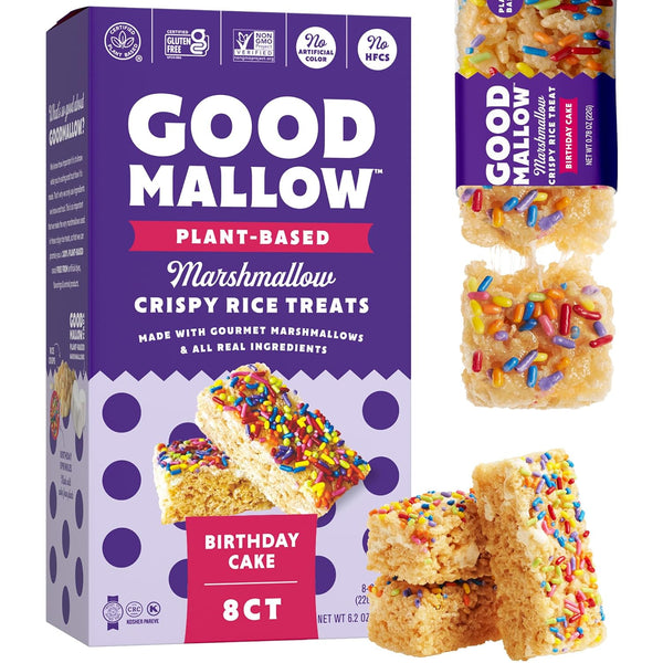 GoodMallow Vegan Rice Crispy Individually Wrapped Box of 8, Kosher, Gluten Free, Dairy Free Snacks