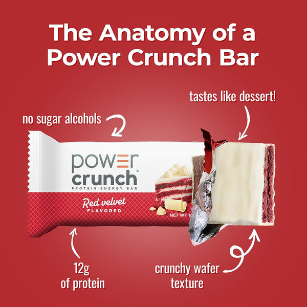 Power Crunch Protein Energy Wafer Bars, Red Velvet, 12 Count