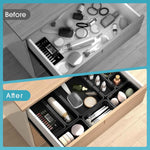 10 PCS Drawer Organizer Set, 4 Size Makeup Drawer Divider Organizer With Non-Slip Pads, Interlocking Plastic Storage Bins for Office,Jewelry Vanity,Gadgets, Bathroom,Kitchen, Black