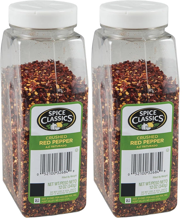 Spice Classics Crushed Red Pepper, 12 oz - Dried and Crushed Red Chili Pepper Flakes for Pizza, Chowder, Seafood, Pasta