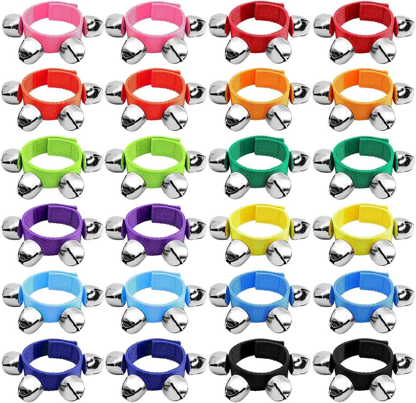 24 Pcs Wrist Band Jingle Bells,12 Colors Band Wrist Bells Ankle Bells,Adjustable Musical Hand Bells Jingle Bell Bracelets for Kids,Rhythm Instrument Percussion Christmas Party Favors
