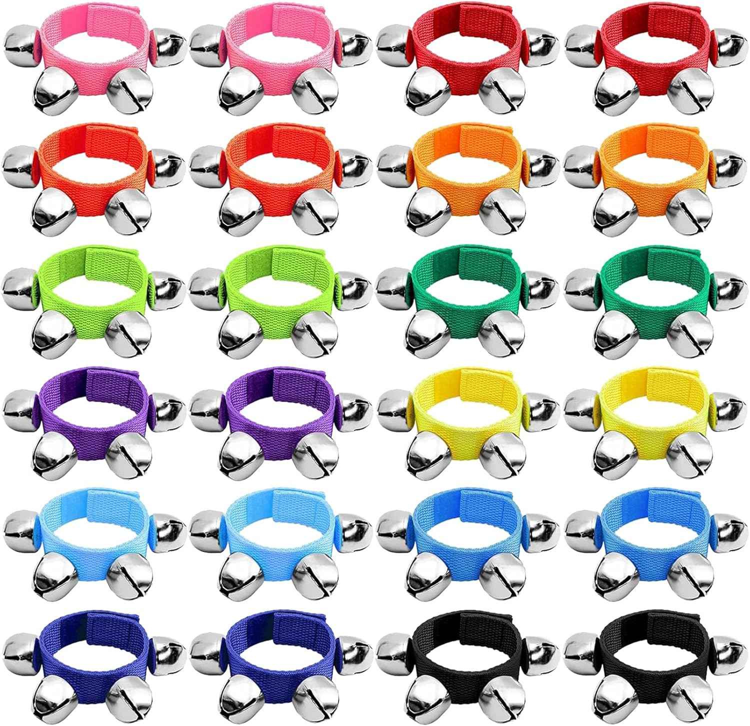 24 Pcs Wrist Band Jingle Bells,12 Colors Band Wrist Bells Ankle Bells,Adjustable Musical Hand Bells Jingle Bell Bracelets for Kids,Rhythm Instrument Percussion Christmas Party Favors