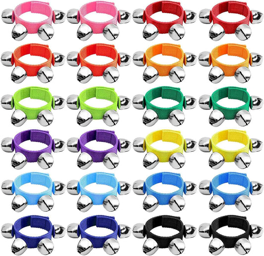24 Pcs Wrist Band Jingle Bells,12 Colors Band Wrist Bells Ankle Bells,Adjustable Musical Hand Bells Jingle Bell Bracelets for Kids,Rhythm Instrument Percussion Christmas Party Favors
