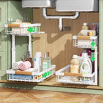 Under Sink Organizer, 2 Packs 2 Tier Under Sink Organizers and Storage, Slide out Pull out Cabinet Organizer Shelf, Metal Sliding Drawer for Kitchen Bathroom Pantry Cabinet Closet Organization Rack