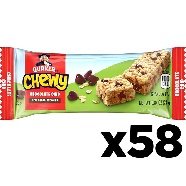 Quaker Chewy Granola Bars, Chocolate Chip, 58 Count, Individually Wrapped