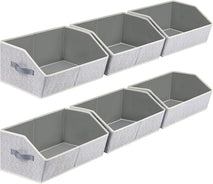 Large closet shelf organizer with fabric storage bins and handles