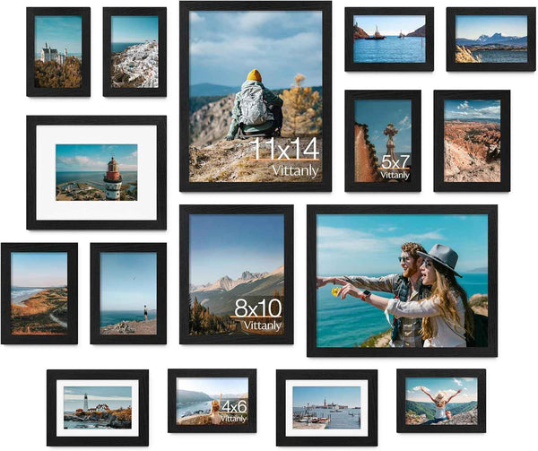 Vittanly 10 Pack Picture Frames Collage Wall Decor, Gallery Wall Frame Set for Wall or Tabletop Display, Engineered Wood and Shatter-resistant Plexiglass, Multi Sizes with 8x10, 5x7, 4x6 Frames, Black