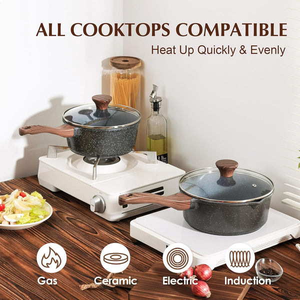 Small Nonstick Saucepan with Lid, Swiss Granite Coating, Stay-cool Handle, Multipurpose Handy Sauce Pot
