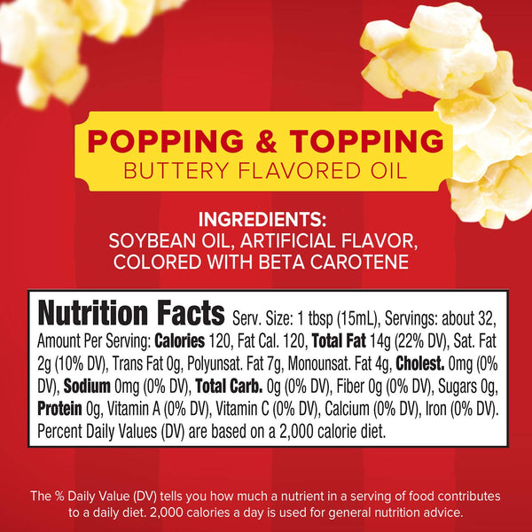 Orville Redenbacher's Popcorn Oil, Butter Flavor, 16 fl oz, Pack of 6