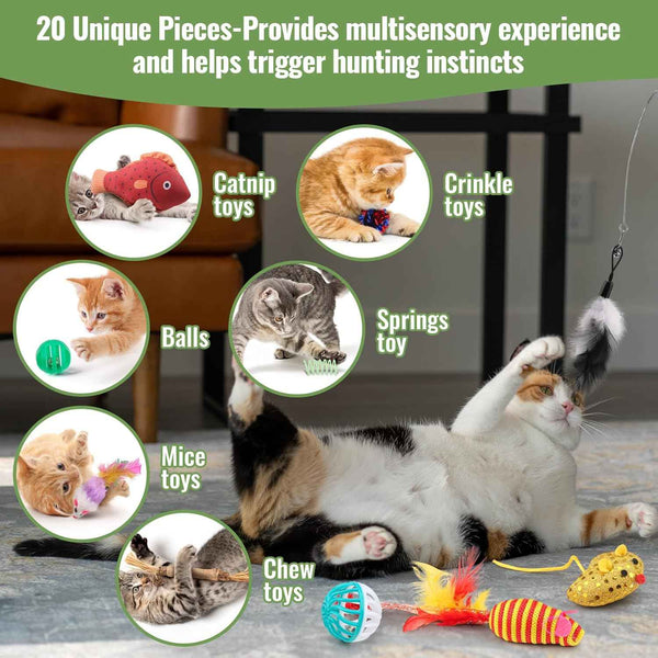 Fashion's Talk Cat Toys Variety Pack for Kitties - 20 Pieces - Multi-Color Interactive Catnip Toys