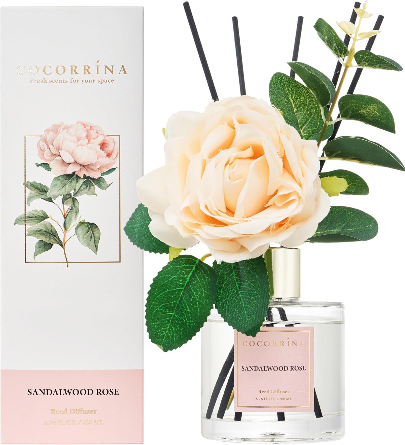 Cocorrína Premium Reed Diffuser Set with Preserved Baby's Breath & Cotton Stick Cashmere Vanilla | 6.7 fl oz Scent Fragrance Oil Diffuser for Bedroom Bathroom Home Décor