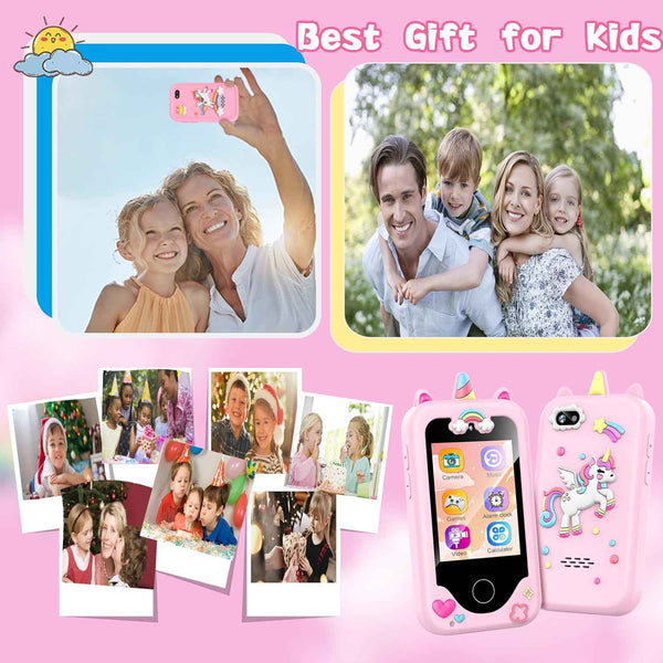 WEOLULI Kids Smart Phone with Dual Camera, Game & Music Player, Toddler Learning Play Toy Cell Phone, Gifts for Girls, Christmas, Birthday, Age 3-10, Light Pink