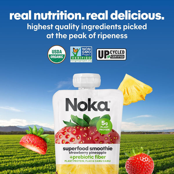 Noka Superfood Fruit Smoothie Pouches Variety Pack, 12 Count, 4.22 oz, Made in USA