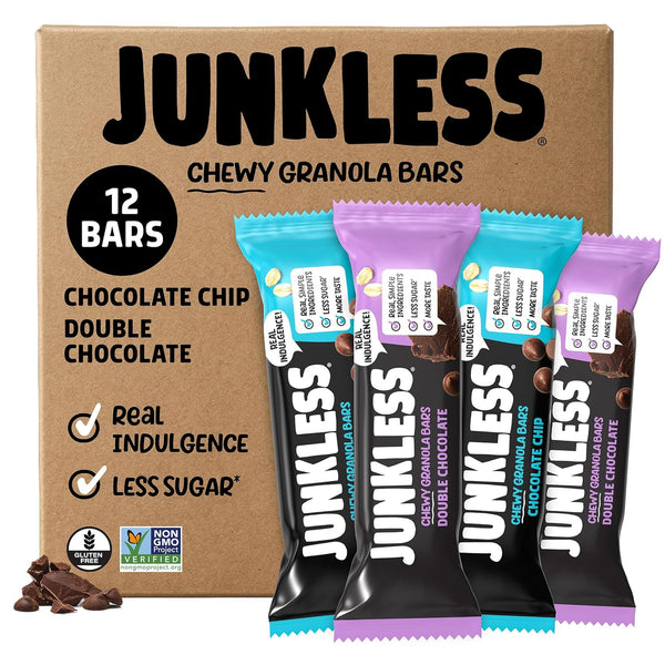 Junkless Classic Chewy Granola Bars Variety Pack Gluten-Free Non-GMO Lower Sugar