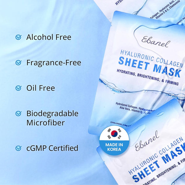 Ebanel 10 pack collagen face mask with hyaluronic acid, vitamin c, and aloe for skin firming and anti aging