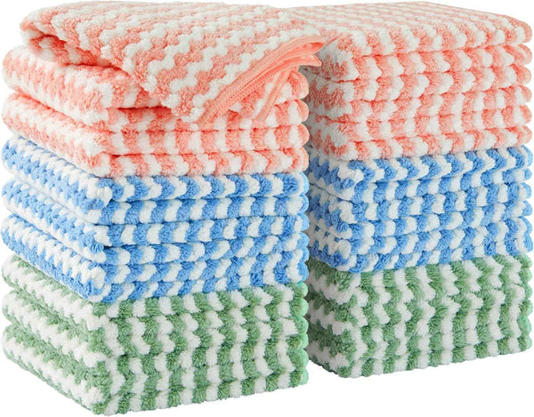 joymoop 18 pack microfiber cleaning cloths, 10x10, reusable, washable, absorbent for kitchen
