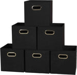 Household Essentials Foldable Fabric Storage Bins 6 Piece Set, Strong Poly-Woven Fabric, Sturdy Chipboard Sides, Grommet Front Handle, Stackable and Foldable, Classic Design, Black