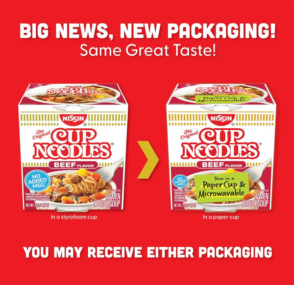 nissin cup noodles beef flavor microwaveable paper cups instant ramen pack of 12