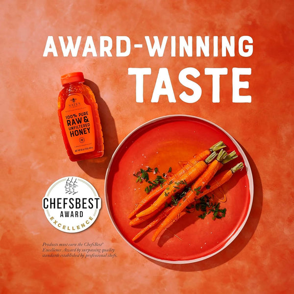 Nate's 100% Pure, Raw & Unfiltered Honey - Award-Winning Taste, 16 oz. Squeeze Bottle